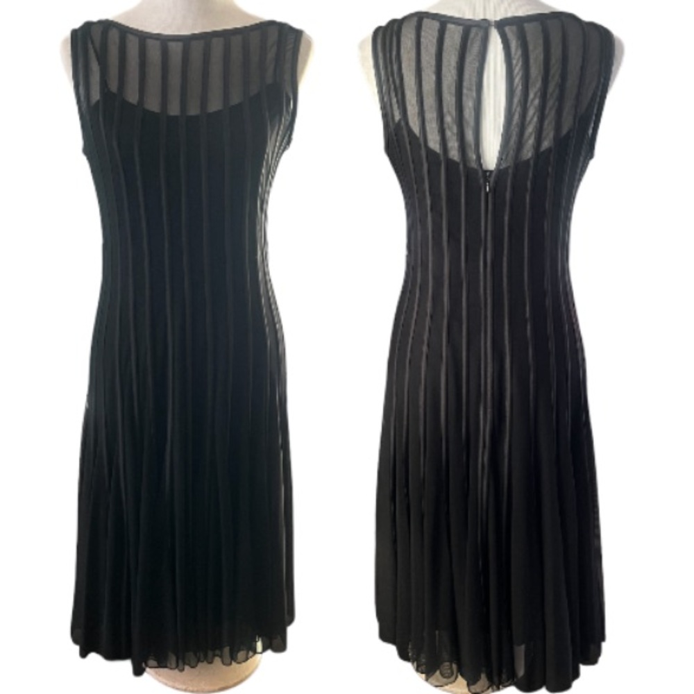 Vintage XSCAPE Satin Striped Mesh MIDI Dress